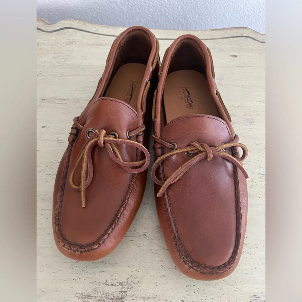 J. CREW Lace-Up Leather Driving Shoes in Brown‎ Size 8 M $178 New BW468